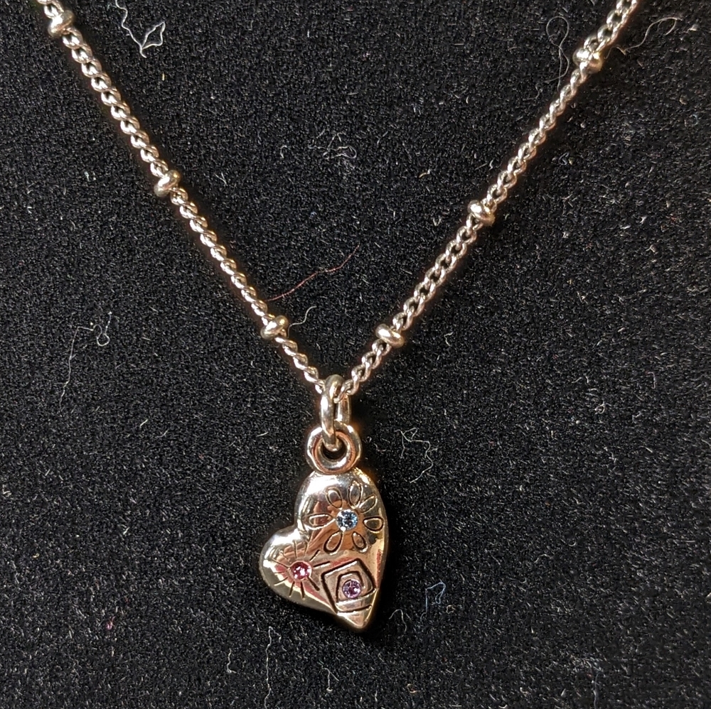 Brighton silver petite heart necklace blue pink purple gem